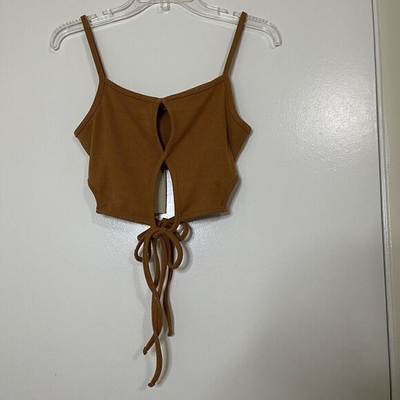 NEW! MESHKI ribbed tan brown ayesha cutout singlet tank top size medium - Picture 5 of 7